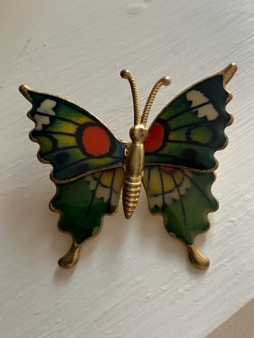 VTG Green Enamel Butterfly Brooch